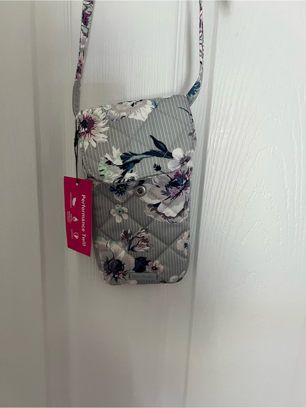 Vera Bradley Gray Floral Quilted Crossbody Phone Pouch